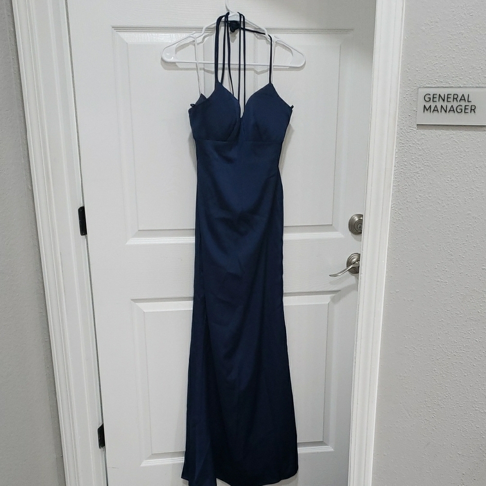 Blue Spaghetti Strap Sleeveless Prom Gown
